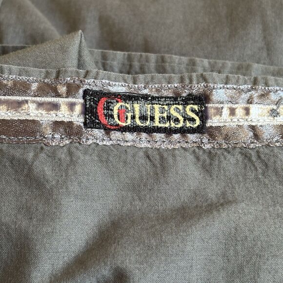 Guess Mens Y2K Grunge Button Shirt Grey XL Graphic Long Sleeve Cross Biker Angel - Picture 10 of 11